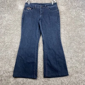 Faded Glory Flared Leg Jeans Women's Petite 12P Blue Mid Rise Dark Wash Studded - Picture 1 of 9