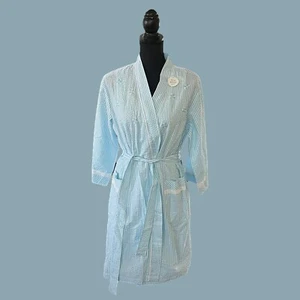 Miss Elaine 2-Piece Blue Seersucker Striped Pastel Gown/Robe Set Size Small - Picture 1 of 15