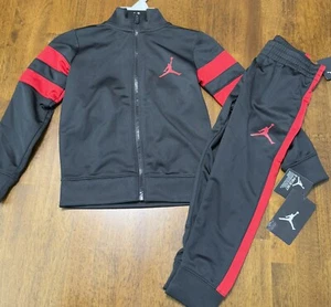 NWT NIKE JORDAN BOY'S 2 pc SET BLACK W/Red TRACK JACKET JOGGERS PANTS Sz 4 - Picture 1 of 1