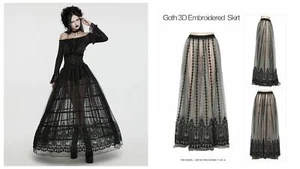 Maxi Falda Suelta Punk Rave Negra y Negra Dorada Gótica Oscura 3D Malla Bordada - Imagen 1 de 24
