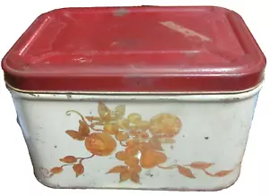 Vintage Retro Tin Metal Bread Box Hinged Red Lid 1950's. - Picture 1 of 5