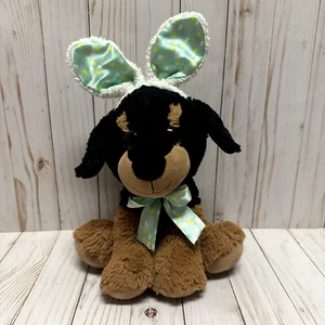 Hugfun Easter Dog Plush Stuffed Animal Rottweiler Puppy Bunny Ears Bow 11 Inch - Picture 1 of 13