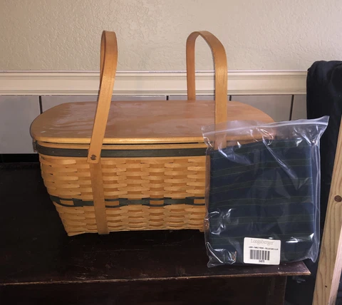Longaberger 1999 Collectors Club LARGE FAMILY PICNIC Basket Complete Set NEW! Cover