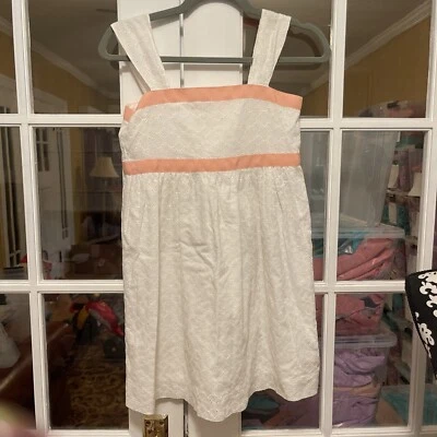NWOT Girls size 14 Brooks Brothers Fleece White Lace Peach Ribbon Sundress Lined - Image 1 of 4
