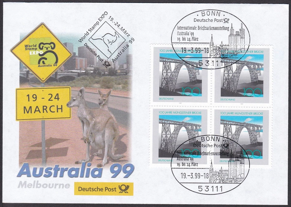 PEX0077 Intl. Stamp Exhibit. Germany Cover, Australia 1999, Melbourne, Bridge - Image 1 of 1