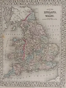 1873 Mitchell's Atlas County Map of England and Wales Authentic Hand-colored - Picture 1 of 8