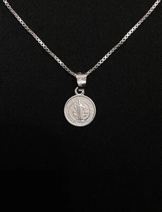 Sterling Silver St. Benedict Pendant With  16” Silver Box Chain - Picture 1 of 5