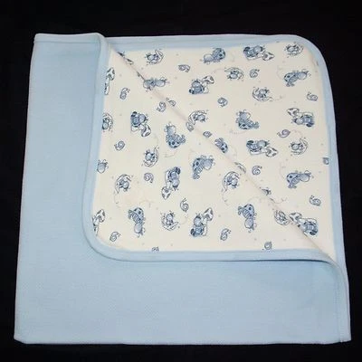 Laura Ashley Blue White Bug Mushroom Snail Baby Blanket Receiving Cotton Knit - Image 1 of 4