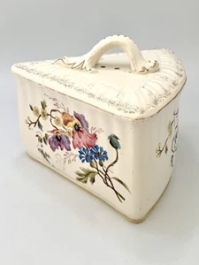 Antique Covered Cheese Keeper Dish Floral Gold Trim Porcelain 7" x 7" x 4" - Picture 1 of 9