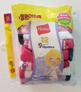 Hanes Girl's 12 Pack Tagless Cotton Hipster Underwear Panties No Ride Up Size 10 - Picture 1 of 4