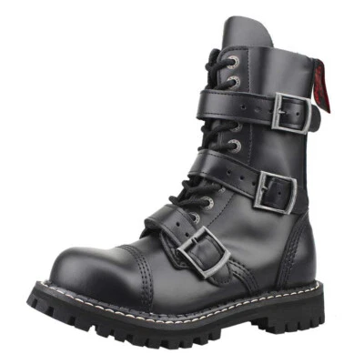 ANGRY ITCH - 10-Loch Gothic Punk Army Ranger Armee Leder Schuhe mit Stahlkappe - Bild 1 von 4