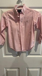 Polo Ralph Lauren Boys Shirt Button Down Long Sleeves Pink White Gingham Sz 5 - Picture 1 of 7