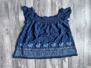 Abercrombie & Fitch Elephant Print Bohemian Blouse Short Sleeve Youth SZ 14 (XL) - Picture 1 of 5