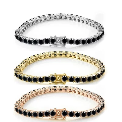 Full D Color Black Moissanite Tennis Bracelet Chain 925 Sterling Silver Hip Hop - Image 1 of 4