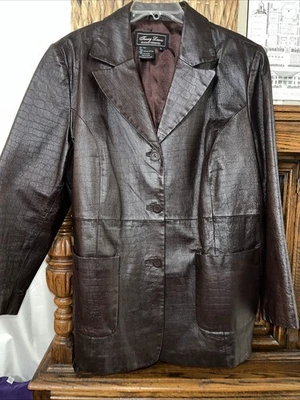 Terry Lewis Brown Leather Jacket Size 1X Embossed Croc Lined - Image 1 of 4