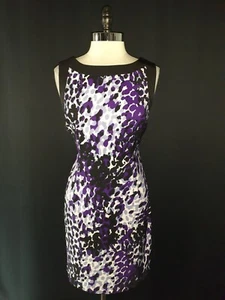 RONNI NICOLE Size 12 Sheath Dress Black White Purple Sleeveless Stretch Woven - Picture 1 of 6