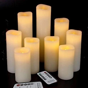 Juego de 9 velas LED de pilar sin llama mecha móvil parpadeante velas remoto - Imagen 1 de 6