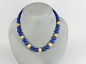 Große Lapis Kette Lapis Lazuli Lapislazuli Collier blaue Steinkette Gold Unikat - Bild 1 von 7