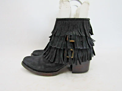 Botas da moda Freebird By Steven tamanho 6 M camurça preta com zíper franja tornozelo botinha - Imagem 1 de 4