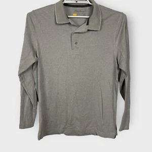 Eddie Bauer Men's Medium Long Sleeve Polo Shirt Gray Cotton Blend Casual - Picture 1 of 4