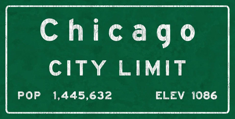 Letrero metálico límite de la ciudad de Chicago, población de Illinois, censo, viajes Foto 1 de 1