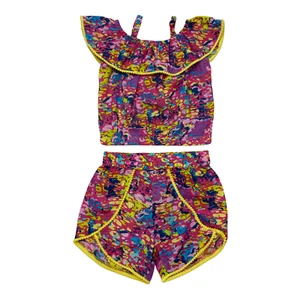 Girls Multicolor Ruffle Tank and Shorts Set Size 4 A9 - Picture 1 of 3