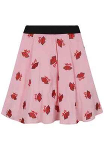 Sonia Rykiel Paris Teen Girls Skirt Pink Embroidered Lips Rouge A Line 14 - Picture 1 of 15