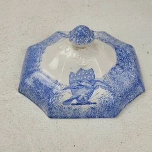 Eagle & Shield Covered Vegetable Lid Staffordshire US Seal Blue Spatter C 1830 - Picture 1 of 7