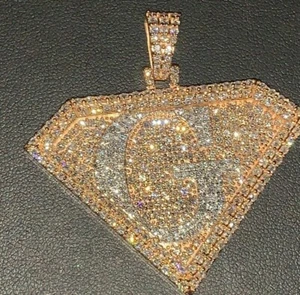 1.5 ct Round Cubic Zirconia Initial Letter Pendant Yellow Gold Plated Silver - Picture 1 of 8