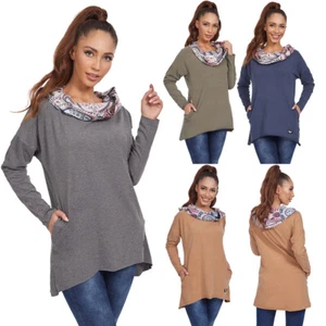 Womens Sweatshirt with Collar with Boho Print with Long Back and Pockets FT3225 - Picture 1 of 10