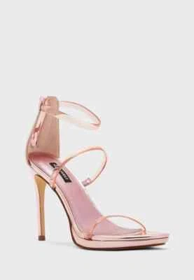 Sandalia para mujer Nine West Leah3 tacón de aguja rosa cromo correas transparentes 7 Foto 1 de 4