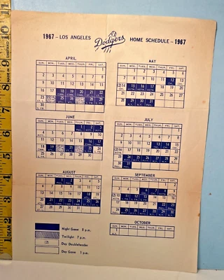1967 Los Angeles Dodgers Baseball Schedule & Ticket Info Flyer - Image 1 of 2