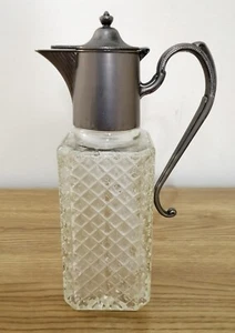 Vintage Art Deco Silber Teller? Wasser Weinkrug Karaffe aus geschliffenem Glas 23 cm hoch - Bild 1 von 11