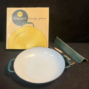 Sartén práctica Krenit Pan Hebert Krenchel sin usar en caja 6"" verde blanca mediados de siglo moderna - Imagen 1 de 11