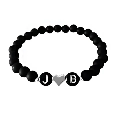 Bracciali per coppia con INIZIALE nome Cuore Argento Perle bracciale Uomo Donna - Immagine 1 di 4
