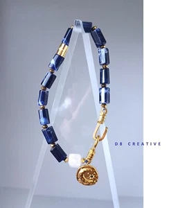 New men's natural sodalite stone with stainless steel original design bracelet - Picture 1 of 8