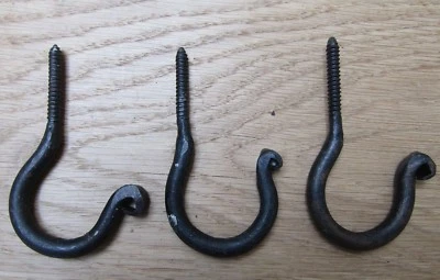 3 X SCREW IN CEILING HOOK hand forged rustic iron BLACK WAX old hanging utility - Image 1 of 2