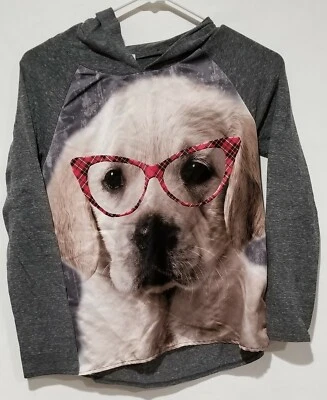 Autoestima Niñas Talla Grande Manga Larga Camisa Capucha Perro Gafas Foto 1 de 4