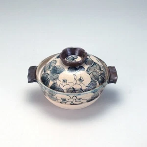 Donabe Japanese Ceramic Hot pot Kutani yaki ware Sometsuke Blue Tubaki 1 Japan - Picture 1 of 5