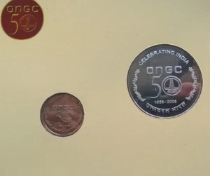 India 2006 50 Years of ONGC 50 Rupees Silver Coin,BU - Picture 1 of 4