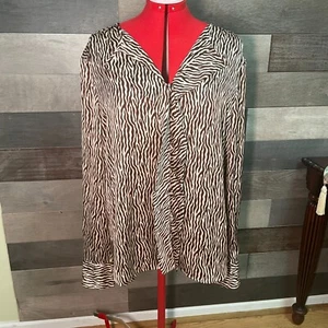 Jones New York Silk Animal Print Women's Button Up Top Size 16 NWT - Picture 1 of 11