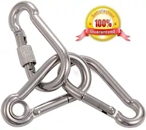 Large & Small CARABINER CLIP heavy duty, STAINLESS STEEL snap hooks clasps clips - Picture 1 of 15