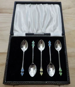 5x Henry Clifford Davis Sterling Silver & Enamel Demitasse Coffee Spoons 1958 - Picture 1 of 7