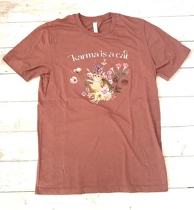 Taylor Swift L/G Women’s Karma Is A Cat Shirt Mauve Pink Short Sleeves Large - Picture 1 of 3