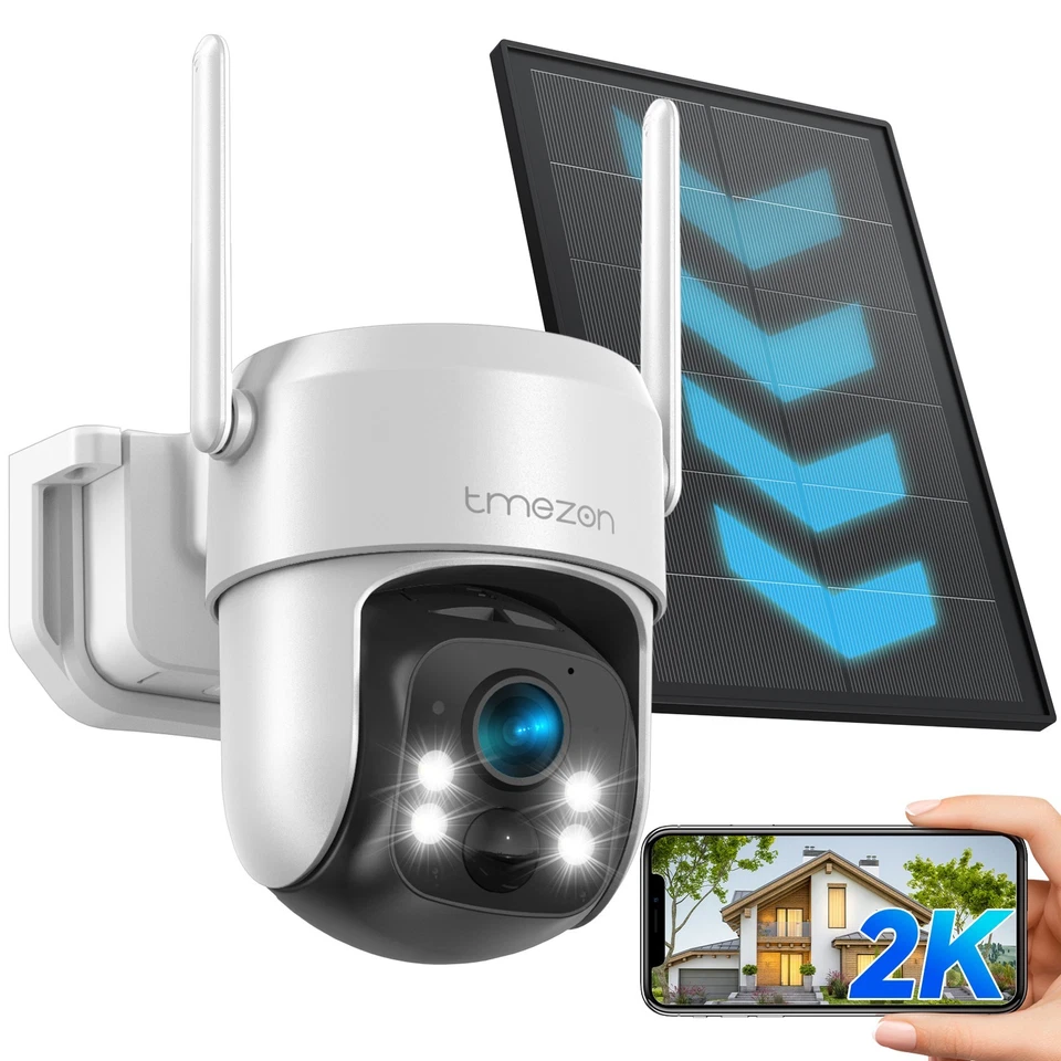 TMEZON 3MP WLAN Kabellose Überwachungskamera Solar/Akku PTZ PIR Bewegungserkennu