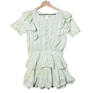 LoveShackFancy Natasha Light Green Lace Embroidered Ruffle Mini Dress Large READ - Picture 1 of 17