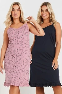 Yours Curve Women's Plus Size 2 PACK Floral Nightdresses - Picture 1 of 10
