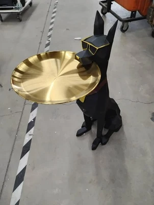 Estátua de mordomo Doberman 30" com bandeja, estatueta de cachorro de resina preta - Imagem 1 de 4