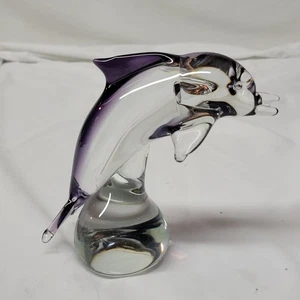 Estatuilla de cristal soplado de delfín púrpura de Murano escultura 5 "ARTE ICET océano - Imagen 1 de 10
