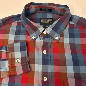 Pendleton Men's L Bridgeport Plaid Red Blue Cotton Long Sleeve Button Down Shirt - Picture 1 of 7